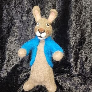 Felted Bunny with Blue Jacket